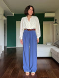 Pantalone Alberto lino marrone gessato