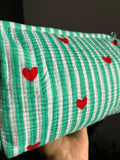 Beauty case di cotone cuori verde smeraldo