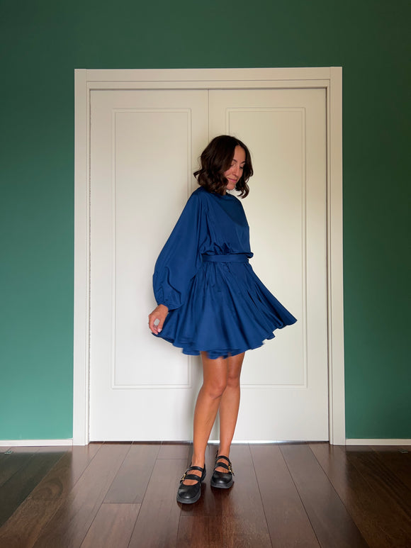 PRE ORDINE • Abito con cintura satin blu