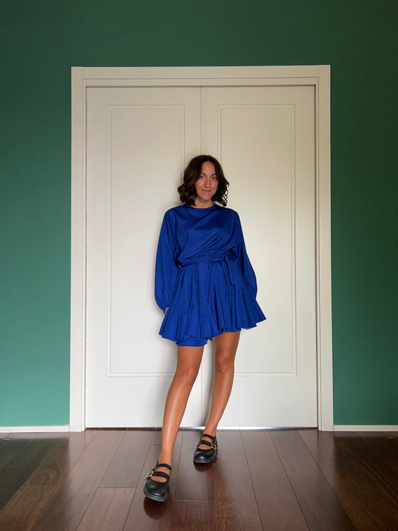 Abito con cintura satin bluette