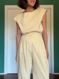 Pantalone sartoriale con le pince misto lino crema