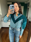 Camicia con inserti in velluto ottanio