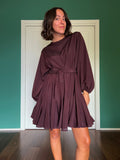 Abito con cintura satin vinaccia-marrone