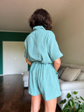 Pantaloncino in garza di cotone verde acqua