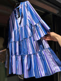 Abito corto ampio cotone righe blu-lilla