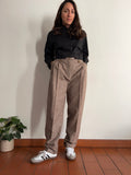 Pantalone di lana con profili in pelle