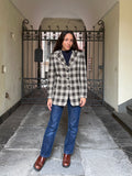 Blazer a quadri bianco-nero-beige