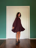 Abito con cintura satin vinaccia-marrone