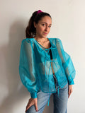 PRE ORDINE • Camicia con laccetti organza turchese