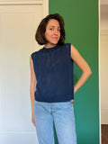 Top con bottoni in maglia di cotone blu