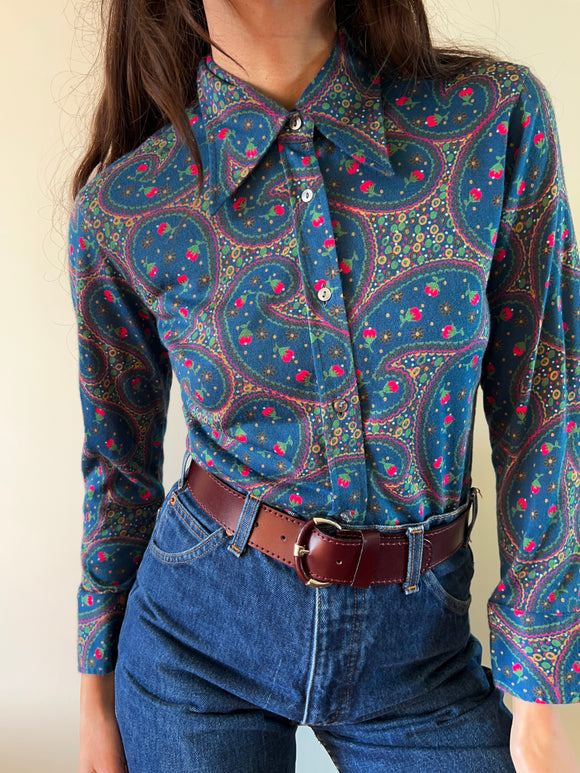 Camicia anni 70 di lana ottanio
