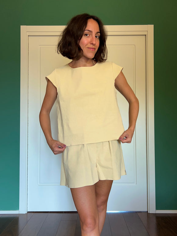 Maglietta misto lino crema