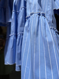 Abito corto ampio cotone azzurro righe bianche