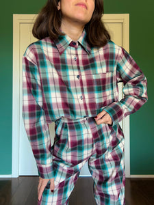 Camicia sartoriale tartan violetto e ottanio