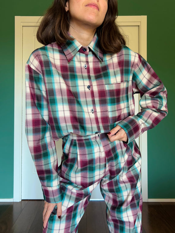 Camicia sartoriale tartan violetto e ottanio