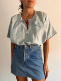 Camicia verde acqua profili rossi