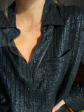 Camicia sartoriale di seta nera con lurex