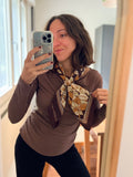 Foulard di seta marrone foglie