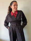 Camicia sartoriale incrociata tessuto lavorato marrone scuro