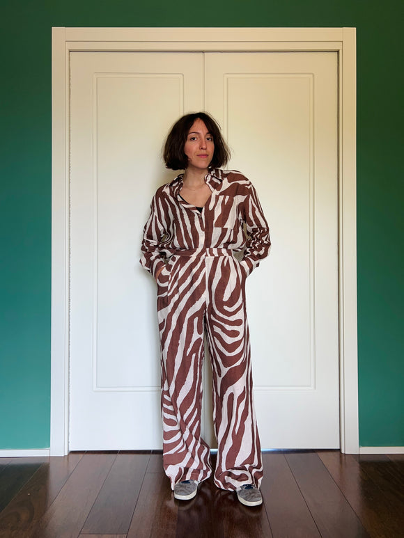 Pantalone sartoriale con le pince lino animalier
