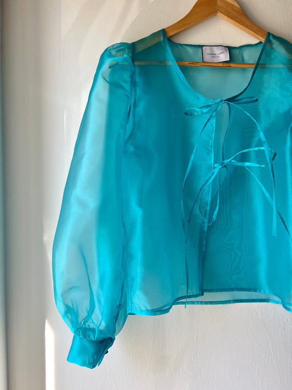 PRE ORDINE • Camicia con laccetti organza turchese