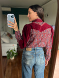 Camicia con inserti in velluto bordeaux