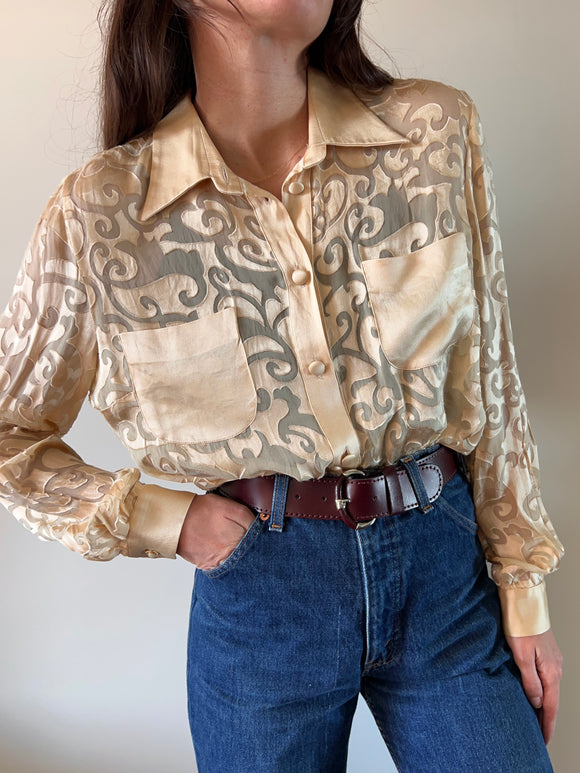 Camicia cipria lavorata semitrasparente