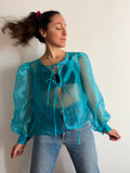 PRE ORDINE • Camicia con laccetti organza turchese