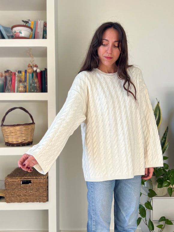 Maxi maglione trecce panna