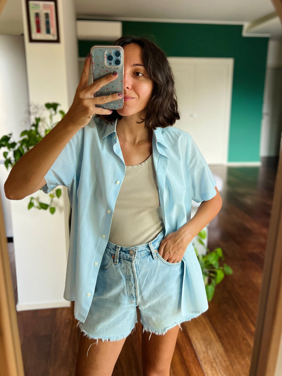 Camicia di cotone righine azzurre