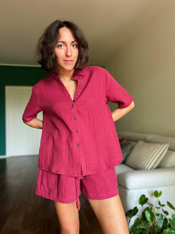 Camicia in garza di cotone ciliegia
