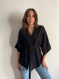 Kimono in maglia di cotone nero