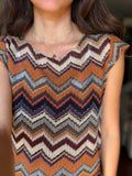 Maglietta sartoriale in maglia tipo Missoni marrone e viola