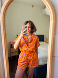 Pigiama corto arancione fiori