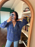 Cardigan indaco puntinato multicolor