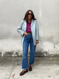 Blazer in pelle grigio-azzurro