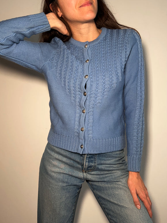 Cardigan azzurro lana pesante