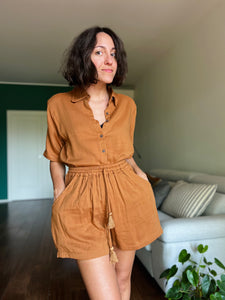 Pantaloncino in garza di cotone terracotta
