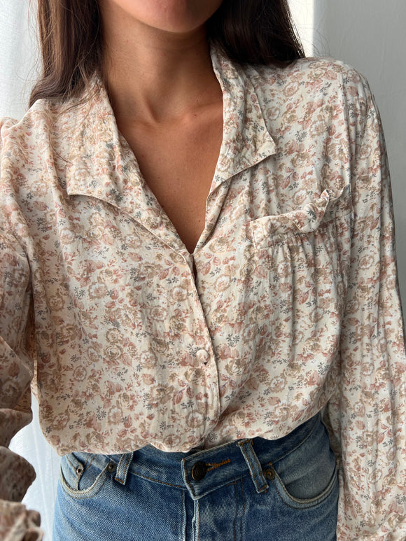 Camicia fiorellini beige e rosa