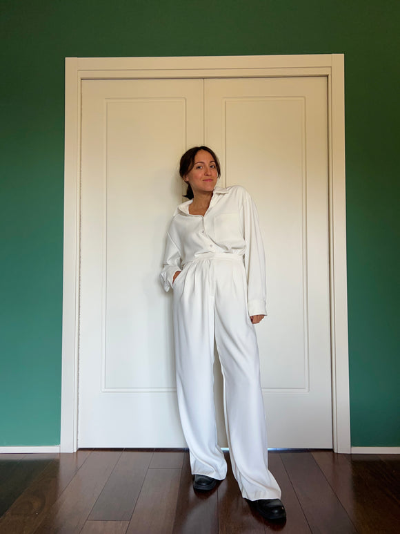 Pantalone sartoriale con le pince bianco