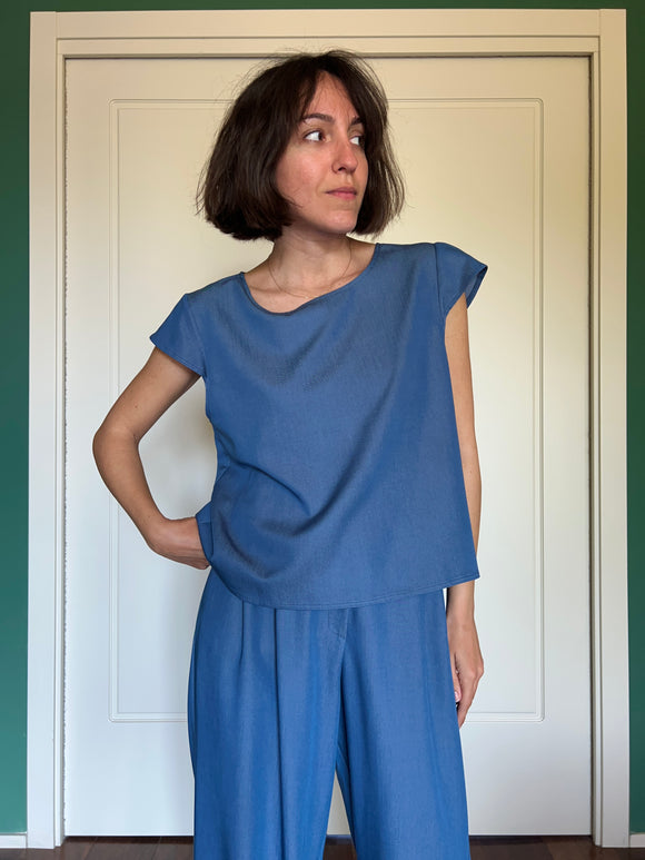 Maglietta sartoriale denim azzurro