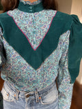 Camicia con inserti in velluto ottanio