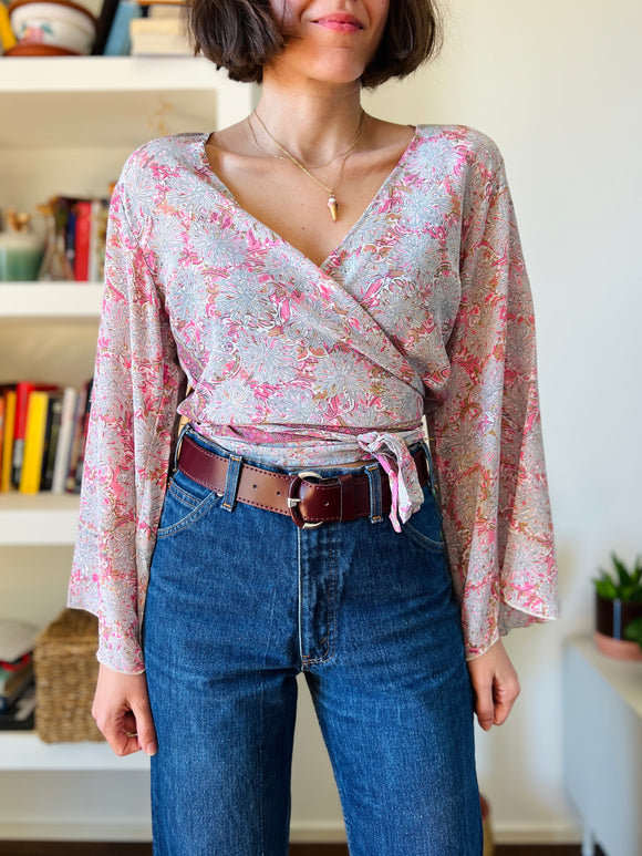 Camicia indiana incrociata rosa e grigia