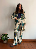 PRE ORDINE • Pantalone a zampa fiori ottanio