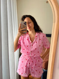 Pigiama corto rosa cuori