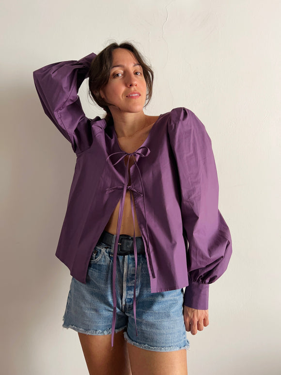 PRE ORDINE • Camicia con laccetti cotone viola polveroso