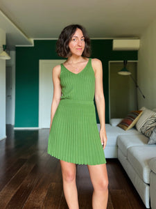 Gonna plissé corta in maglia di cotone pistacchio