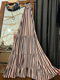 Abito con scollo americano righe rosa e denim