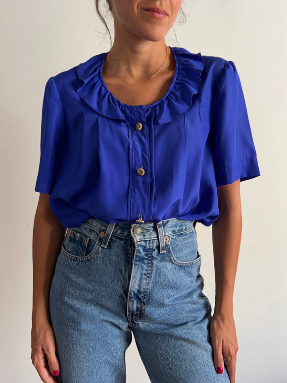 Camicia bluette con froufrou