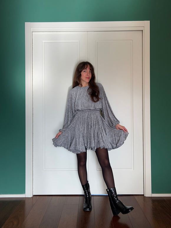 PRE ORDINE • Abito con cintura velluto luccicante grigio